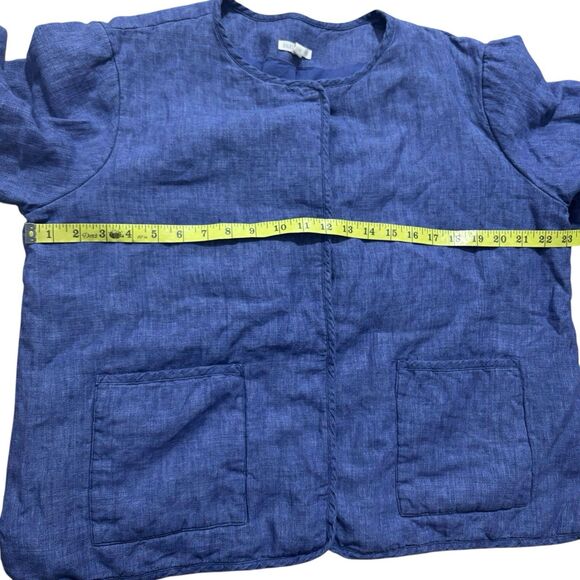 Eileen Fisher Jacket Sz Large Blue Organic Linen Delave Padded Snap Front - Picture 6 of 8